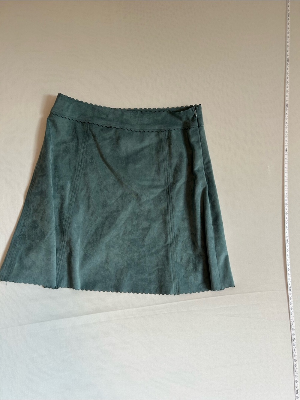 DRYGOODS HYFVE Green/Teal Suede A-Line Skirt with Scalloped Edge